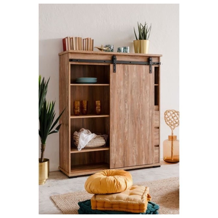 Buffet - MARRAKESCH 53A - Chene - 1 porte - 3 tiroirs - Style industriel-loft Buffet - MARRAKESCH 53A - Chene - 1 porte - 3 tiroirs - Style industriel-loft