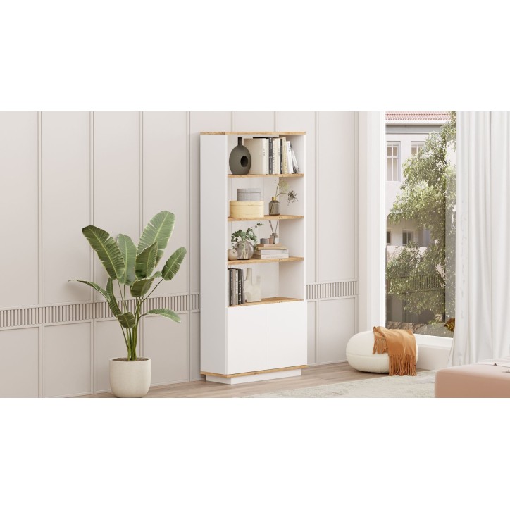 Bibliotheque élégante - FR16 - 2 portes - 75 x 168 x 27 cm - Pin atlantique / Blanc Bibliotheque élégante - FR16 - 2 portes - 75 x 168 x 27 cm - Pin atlantique / Blanc