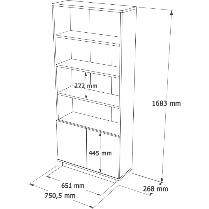 Bibliotheque élégante - FR16 - 2 portes - 75 x 168 x 27 cm - Pin atlantique / Blanc Bibliotheque élégante - FR16 - 2 portes - 75 x 168 x 27 cm - Pin atlantique / Blanc