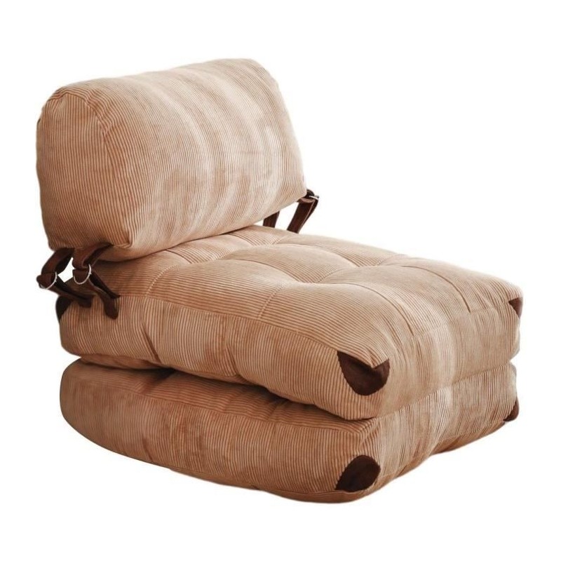 Canapé lit - 1 place - FOLD - Velours côtelé Camel - 80 x 70 x 60 c