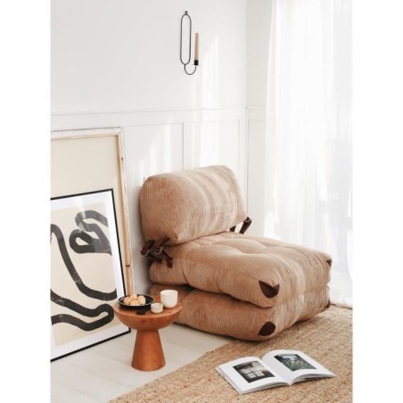 Canapé lit - 1 place - FOLD - Velours côtelé Camel - 80 x 70 x 60 cm
