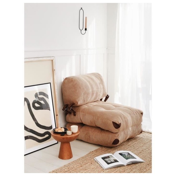 Canapé lit - 1 place - FOLD - Velours côtelé Camel - 80 x 70 x 60 cm Canapé lit - 1 place - FOLD - Velours côtelé Camel - 80 x 70 x 60 cm