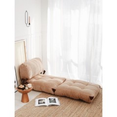 Canapé lit - 1 place - FOLD - Velours côtelé Camel - 80 x 70 x 60 c