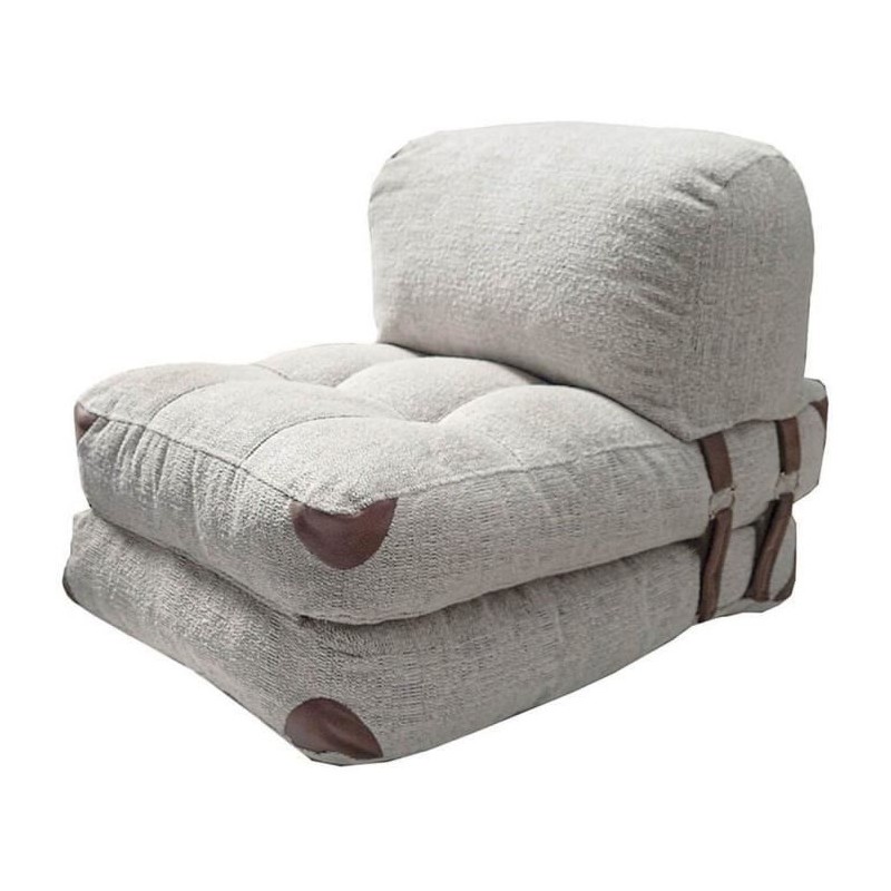 Canapé lit - 1 place - FOLD - Teddy Gris - 80 x 70 x 60 cm