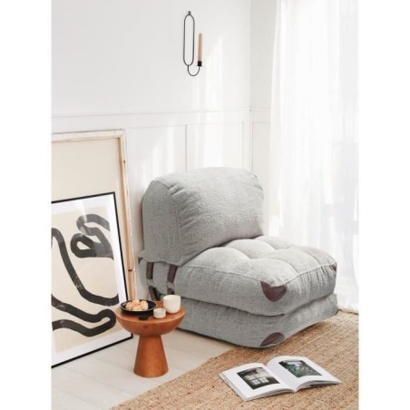 Canapé lit - 1 place - FOLD - Teddy Gris - 80 x 70 x 60 cm