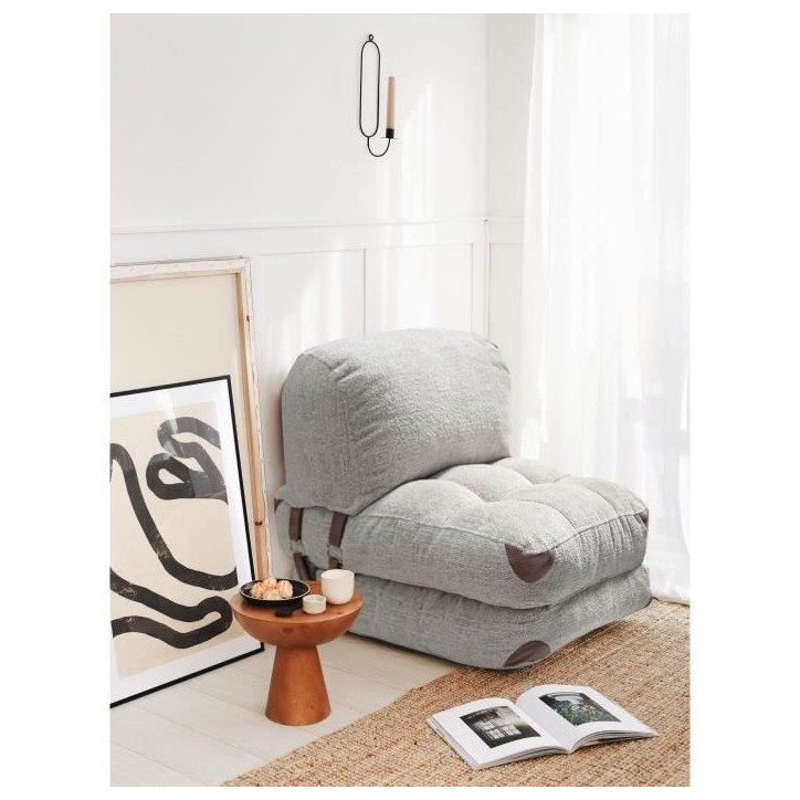 Canapé lit - 1 place - FOLD - Teddy Gris - 80 x 70 x 60 cm Canapé lit - 1 place - FOLD - Teddy Gris - 80 x 70 x 60 cm