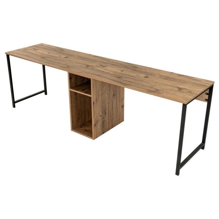 Bureau d'étude moderne avec pieds en métal - TWIN - Pin atlantique / Noir - 240 x 74 x 60 cm