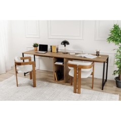 Bureau d'étude moderne avec pieds en métal - TWIN - Pin atlantique / Noir - 240 x 74 x 60 cm