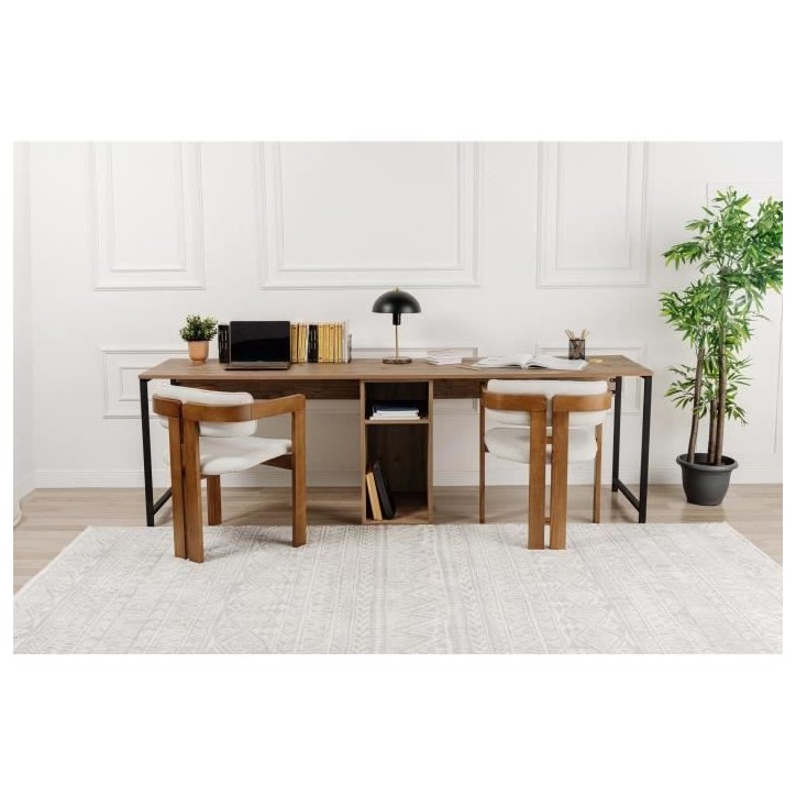 Bureau d'étude moderne avec pieds en métal - TWIN - Pin atlantique / Noir - 240 x 74 x 60 cm