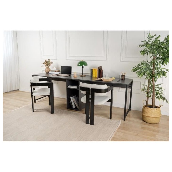 Bureau d'étude moderne avec pieds en métal - TWIN - Anthracite / Noir - 240 x 74 x 60 cm