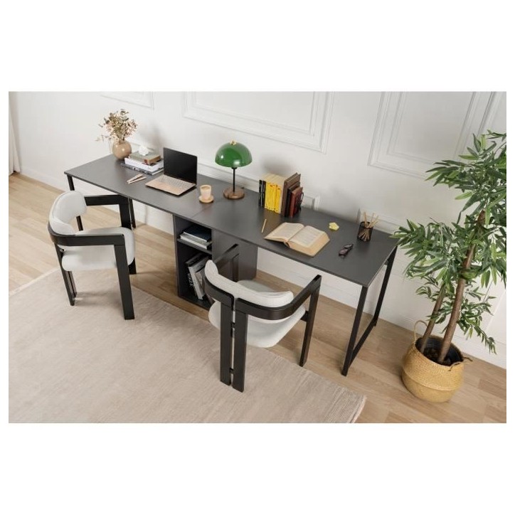 Bureau d'étude moderne avec pieds en métal - TWIN - Anthracite / Noir - 240 x 74 x 60 cm