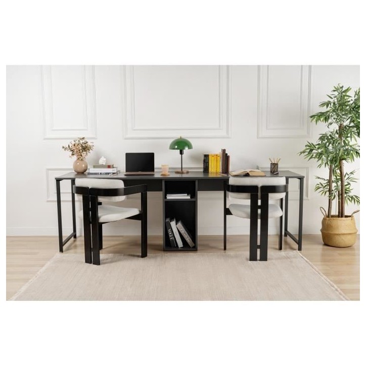 Bureau d'étude moderne avec pieds en métal - TWIN - Anthracite / Noir - 240 x 74 x 60 cm