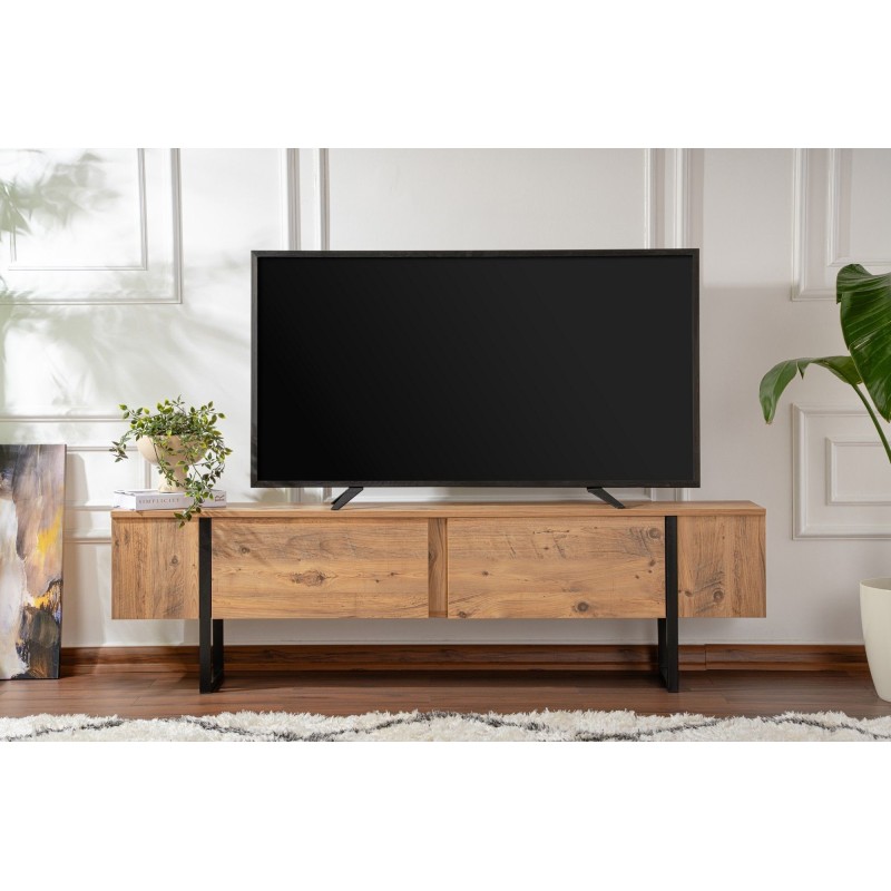 Meuble TV - SERENITY - Pin atlantique / Noir - 180 x 50 x 30 cm