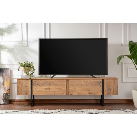 Meuble TV - SERENITY - Pin atlantique / Noir - 180 x 50 x 30 cm