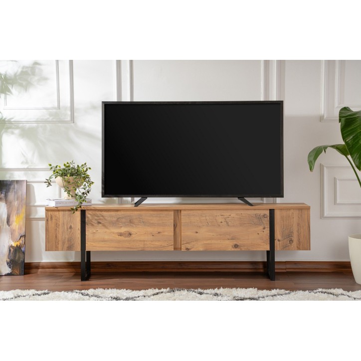 Meuble TV - SERENITY - Pin atlantique / Noir - 180 x 50 x 30 cm Meuble TV - SERENITY - Pin atlantique / Noir - 180 x 50 x 30 cm