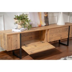 Meuble TV - SERENITY - Pin atlantique / Noir - 180 x 50 x 30 cm