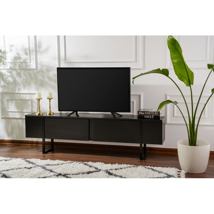 Meuble TV - SERENITY - Noir - 180 x 50 x 30 cm Meuble TV - SERENITY - Noir - 180 x 50 x 30 cm