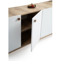 Buffet scandinave - SUMER - 4 portes - 180 x 78 x 41 cm - Chene / Blan