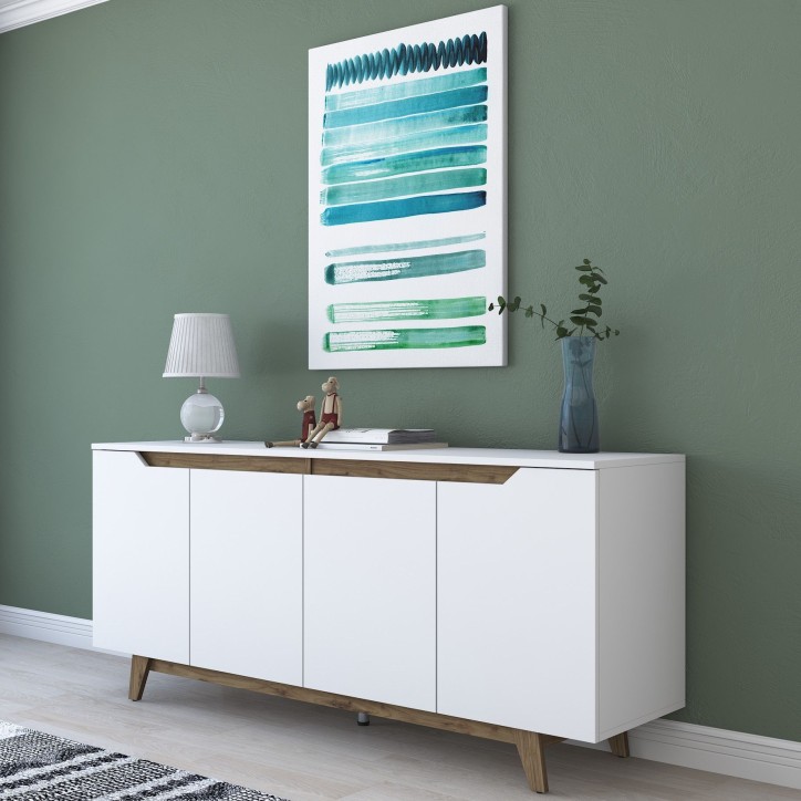 Buffet - GD102 - 4 portes - 180 x 79 x 45 cm - Blanc / Noyer Buffet - GD102 - 4 portes - 180 x 79 x 45 cm - Blanc / Noyer