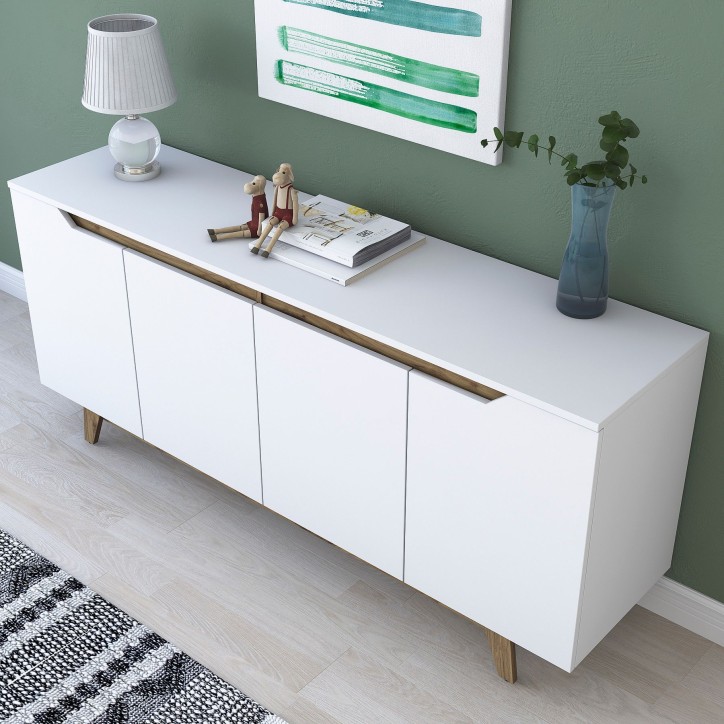 Buffet - GD102 - 4 portes - 180 x 79 x 45 cm - Blanc / Noyer Buffet - GD102 - 4 portes - 180 x 79 x 45 cm - Blanc / Noyer