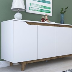 Buffet - GD102 - 4 portes - 180 x 79 x 45 cm - Blanc / Noyer