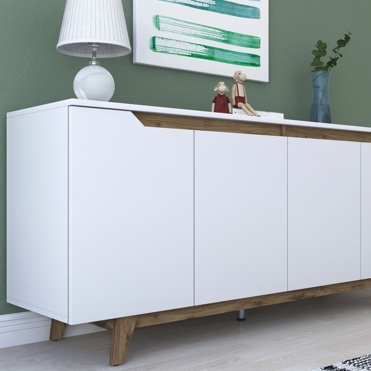 Buffet - GD102 - 4 portes - 180 x 79 x 45 cm - Blanc / Noyer Buffet - GD102 - 4 portes - 180 x 79 x 45 cm - Blanc / Noyer