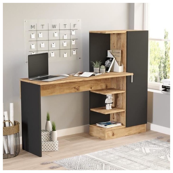 Bureau d'étude moderne - CT2 - Pin atlantique / Noir - 152,3 x 95 x 50 cm