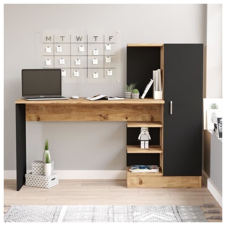 Bureau d'étude moderne - CT2 - Pin atlantique / Noir - 152,3 x 95 x 50 cm