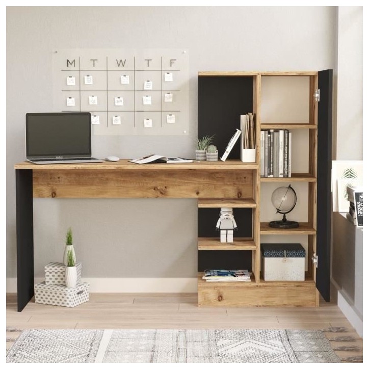 Bureau d'étude moderne - CT2 - Pin atlantique / Noir - 152,3 x 95 x 50 cm