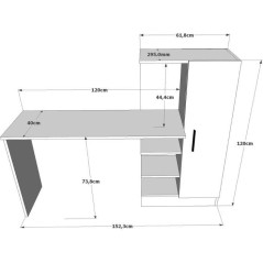 Bureau d'étude moderne - CT2 - Pin atlantique / Blanc - 152,3 x 95 x