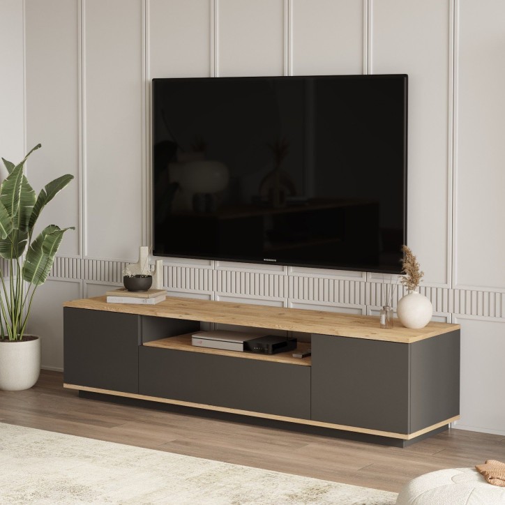 Meuble TV - FR7 - Pin atlantique / Anthracite - 180 x 45 x 45 cm Meuble TV - FR7 - Pin atlantique / Anthracite - 180 x 45 x 45 cm