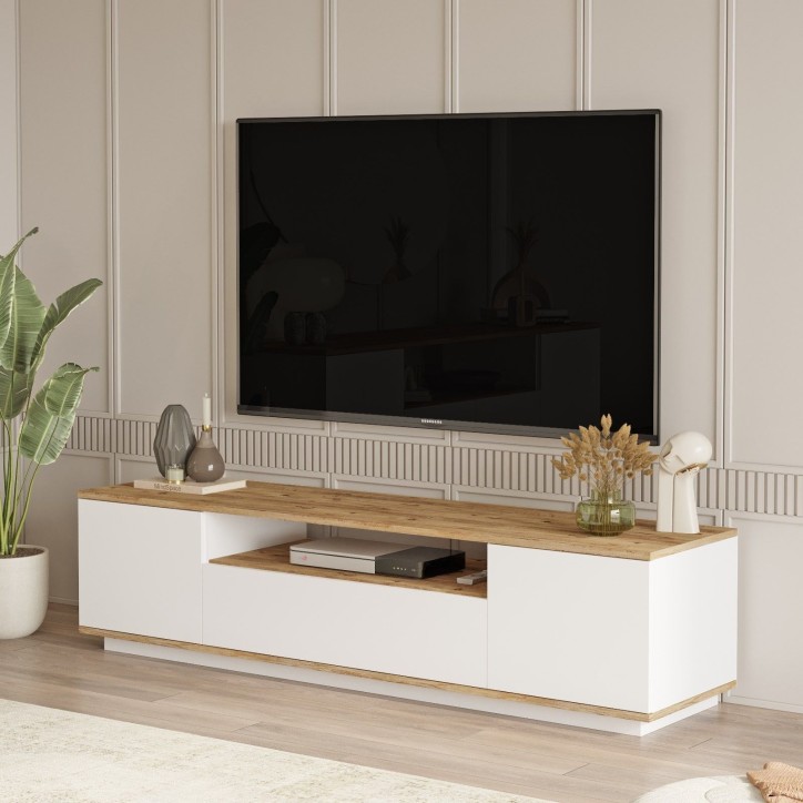 Meuble TV - FR7 - Pin atlantique / Blanc - 180 x 45 x 45 cm