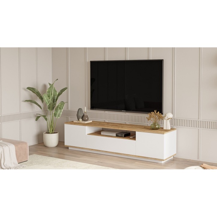 Meuble TV - FR7 - Pin atlantique / Blanc - 180 x 45 x 45 cm
