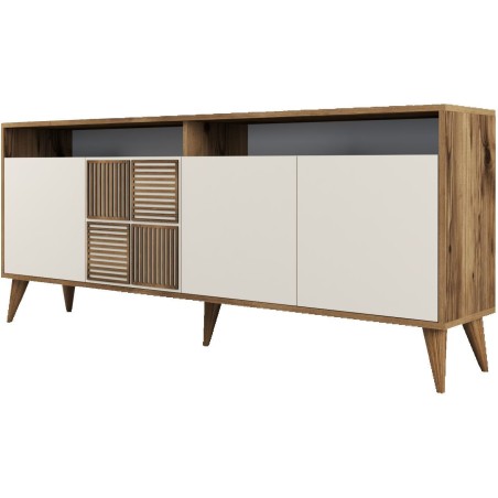 Buffet - MILAN - 4 portes - 180 x 78 x 35 cm - Noyer / Creme