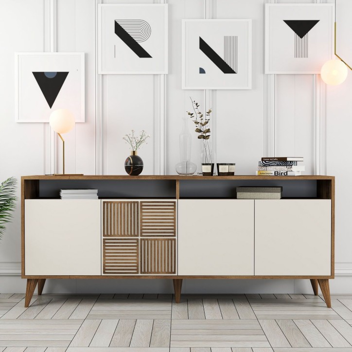 Buffet - MILAN - 4 portes - 180 x 78 x 35 cm - Noyer / Creme Buffet - MILAN - 4 portes - 180 x 78 x 35 cm - Noyer / Creme