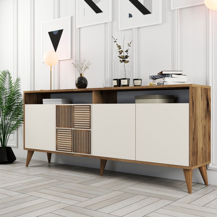 Buffet - MILAN - 4 portes - 180 x 78 x 35 cm - Noyer / Creme Buffet - MILAN - 4 portes - 180 x 78 x 35 cm - Noyer / Creme