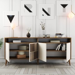 Buffet - MILAN - 4 portes - 180 x 78 x 35 cm - Noyer / Creme