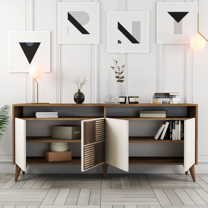 Buffet - MILAN - 4 portes - 180 x 78 x 35 cm - Noyer / Creme Buffet - MILAN - 4 portes - 180 x 78 x 35 cm - Noyer / Creme