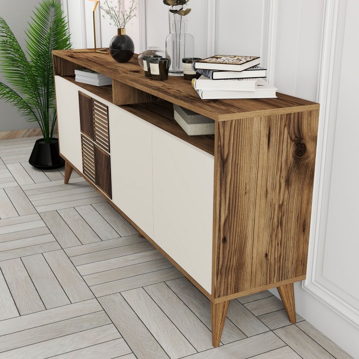 Buffet - MILAN - 4 portes - 180 x 78 x 35 cm - Noyer / Creme Buffet - MILAN - 4 portes - 180 x 78 x 35 cm - Noyer / Creme