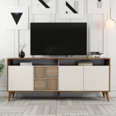 Buffet - MILAN - 4 portes - 180 x 78 x 35 cm - Noyer / Creme