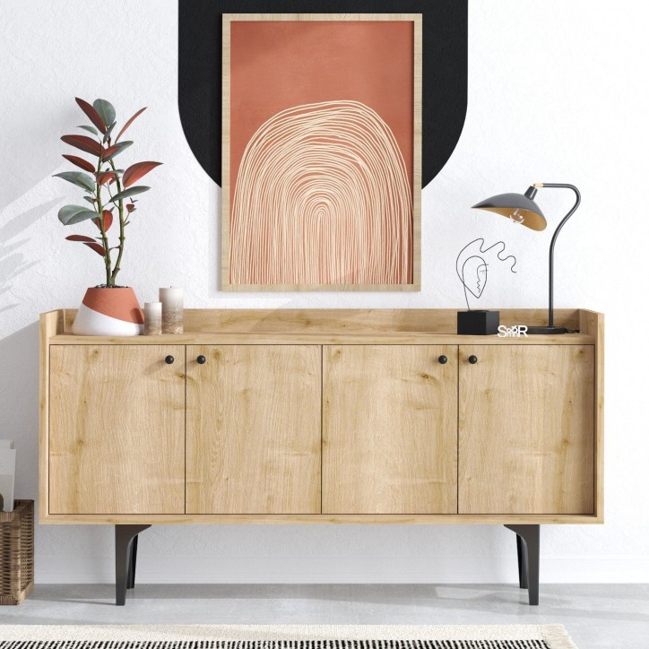 Buffet - NAVI - 4 portes - 150 x 80 x 40 cm - Chene Saphir
