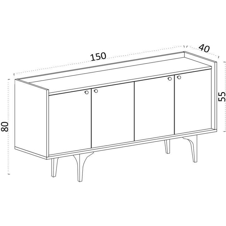 Buffet - NAVI - 4 portes - 150 x 80 x 40 cm - Chene Saphir