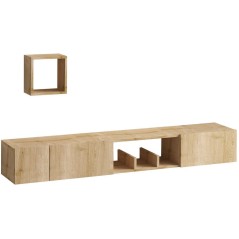 Meuble TV et étagere murale - AVIOR - Chene Saphir - 180 x 25 x 32 cm