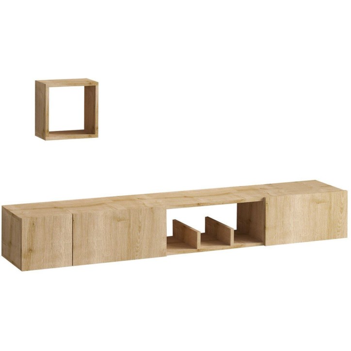 Meuble TV et étagere murale - AVIOR - Chene Saphir - 180 x 25 x 32 cm