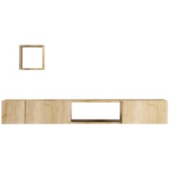 Meuble TV et étagere murale - AVIOR - Chene Saphir - 180 x 25 x 32 cm