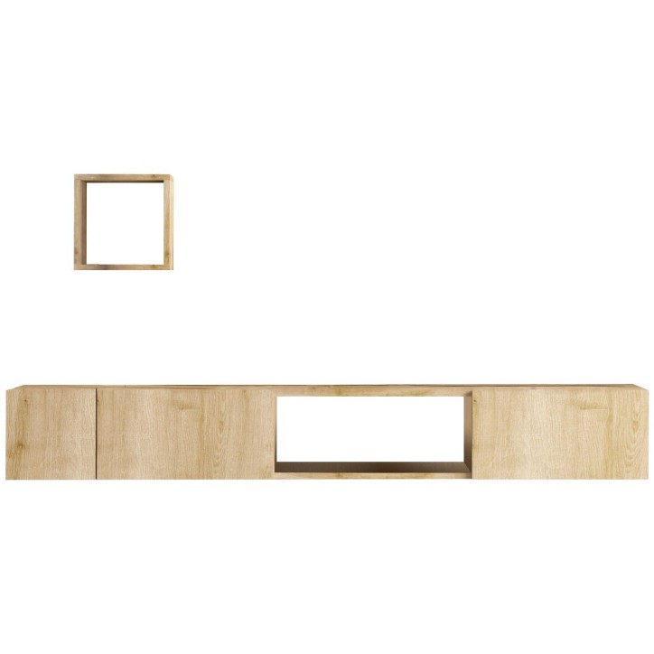 Meuble TV et étagere murale - AVIOR - Chene Saphir - 180 x 25 x 32 cm