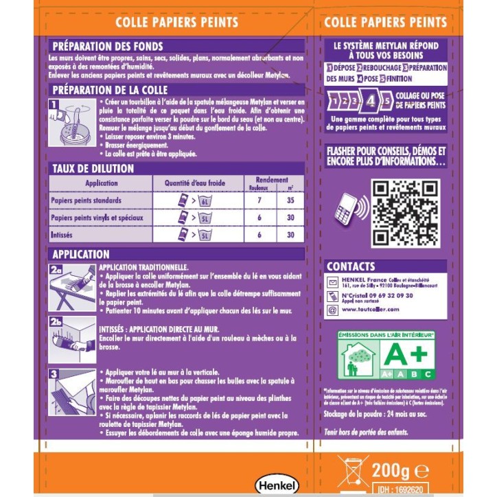 Colle pour tous papiers peints - METYLAN - Max - Paquet de 200g Colle pour tous papiers peints - METYLAN - Max - Paquet de 200g
