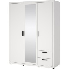 Armoire de chambre - MIRA - Blanc mat - 3 portes dont 1 avec miroir -