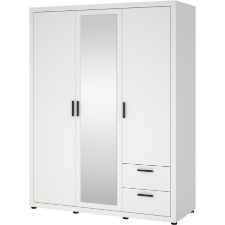 Armoire de chambre - MIRA - Blanc mat - 3 portes dont 1 avec miroir -