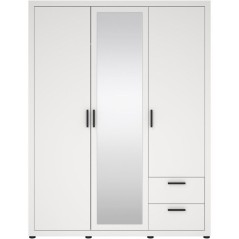 Armoire de chambre - MIRA - Blanc mat - 3 portes dont 1 avec miroir -